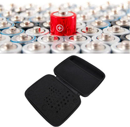 LICAEVEY Hard EVA Battery Organizer Storage Box Case with Tester Holder for AA AAA C D 3V 9V Batteries - Black Protective Container