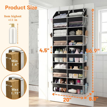 Over The Door Organizer, 5-Tier Extra Large Behind Door Storage with 10 Big Front & 10 Mesh Pockets, 80lb Capacity, Hanging Storage Organizer with Clear Window Kids Toys, Shoes, Diapers, Light Grey