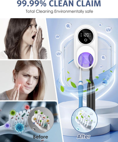 Toothbrush Sanitizer Holder, Upgraded UV Toothbrush Holder with Dual-Mode Clean & Fan Dry, LED Smart Screen, Auto-Inductive Cover, Toothbrush Wall Mounted Cleaner Organizer for Bathroom, Trip