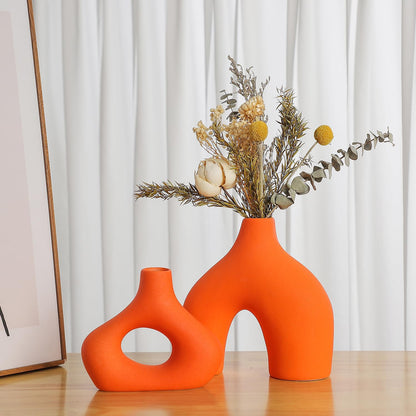 CEMABT Modern Nordic Boho Vase Set - Elegant Beige Matte Ceramic Vase for Living Room, Bookshelf, Mantel, Entryway Table & Console Decor | Home Decor Shelf Decorations Easter Gift