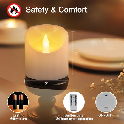 3"x3" Flickering Flameless Candles, Realistic LED Candles, Battery Operated Candles with Remote and Timers, Real Wax Electric Fake Pillar Candles for Festival Wedding Home Party Decor -2Pack