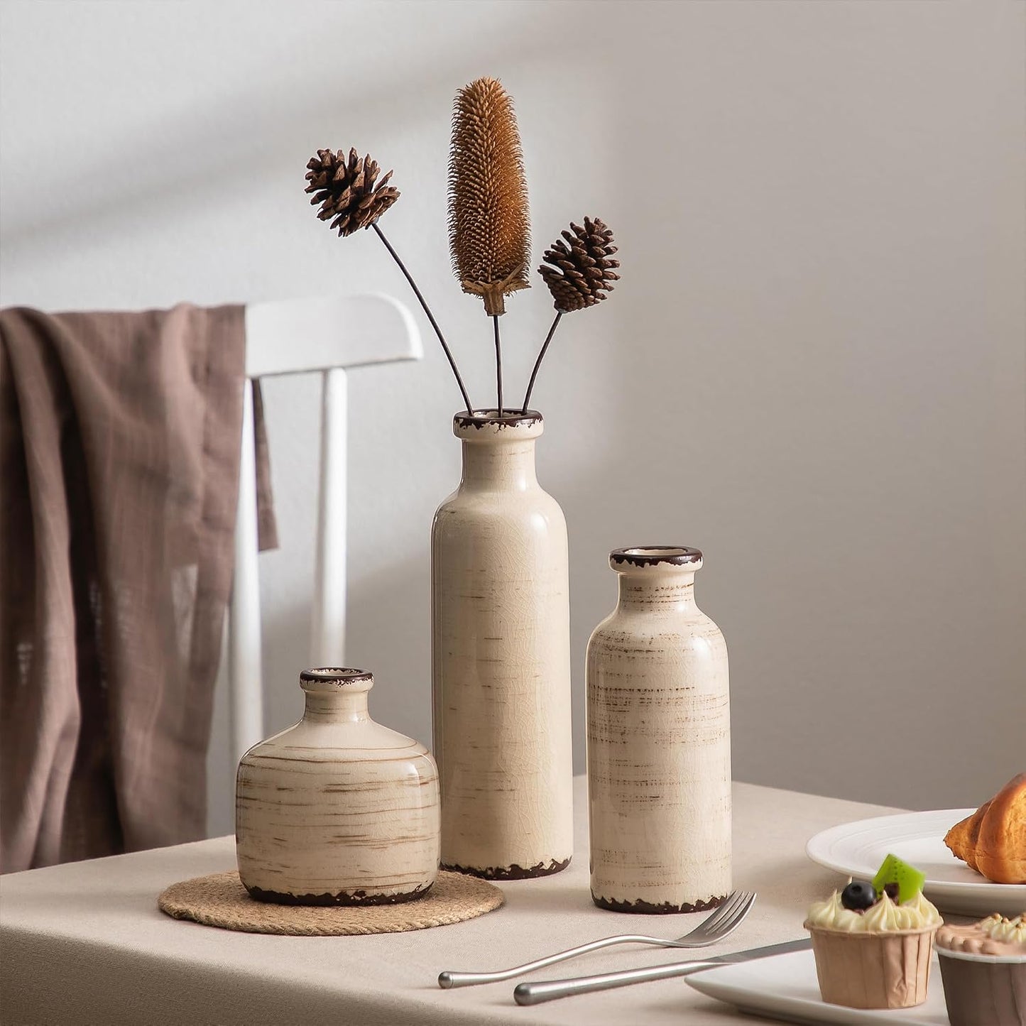 Bud Vase - Flower Vase Set - Decorative Vases - Ceramic Small Vase Set of 3 for Centerpieces - Ice Creak for Decor - Modern Decoration Vases for Home Farmhouse Table Office, Mini Vase by Lyeec