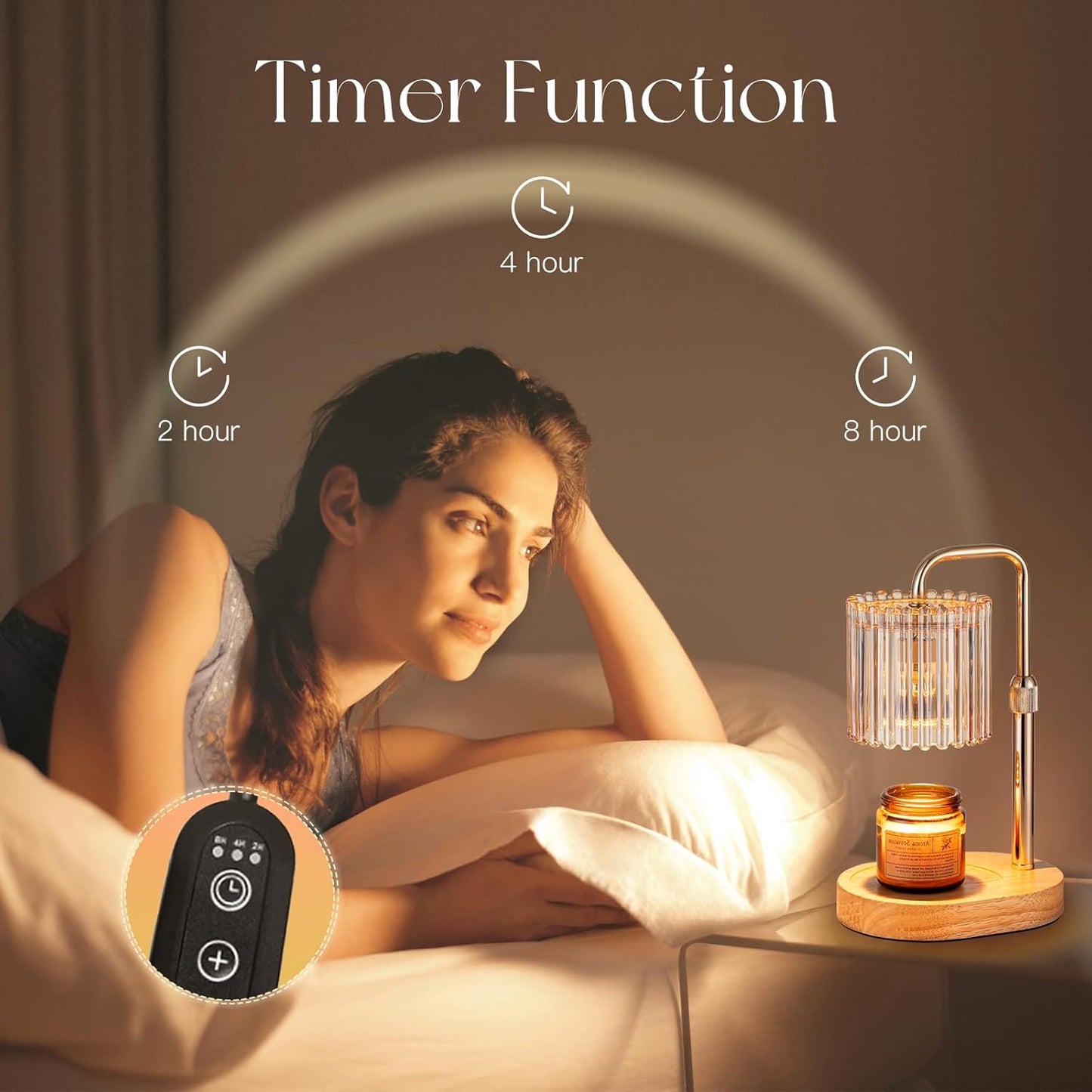 Candeldo Candle Warmer Lamp with Timer: Black Wax Melt Warmer | Height Adjustable, Dimmable, with 2 Bulbs, Modern Farmhouse Decor for Home, Bedroom, Gifts for Women, Birthday, Housewarming
