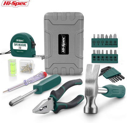 Hi-Spec Small Tool Kit Compact Set for Home and Office DIY, Green Mini Tool Box for Basic Household Repairs, Starter Toolkit in a Portable Toolbox Case.