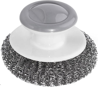 4Pcs Steel Wool Scrubber Set, Stainless Steel Scrubber with Stainless Steel Handle, for Cleaning Dishes, Cast Iron, Stock Pots, Pans, Griddles, Grills