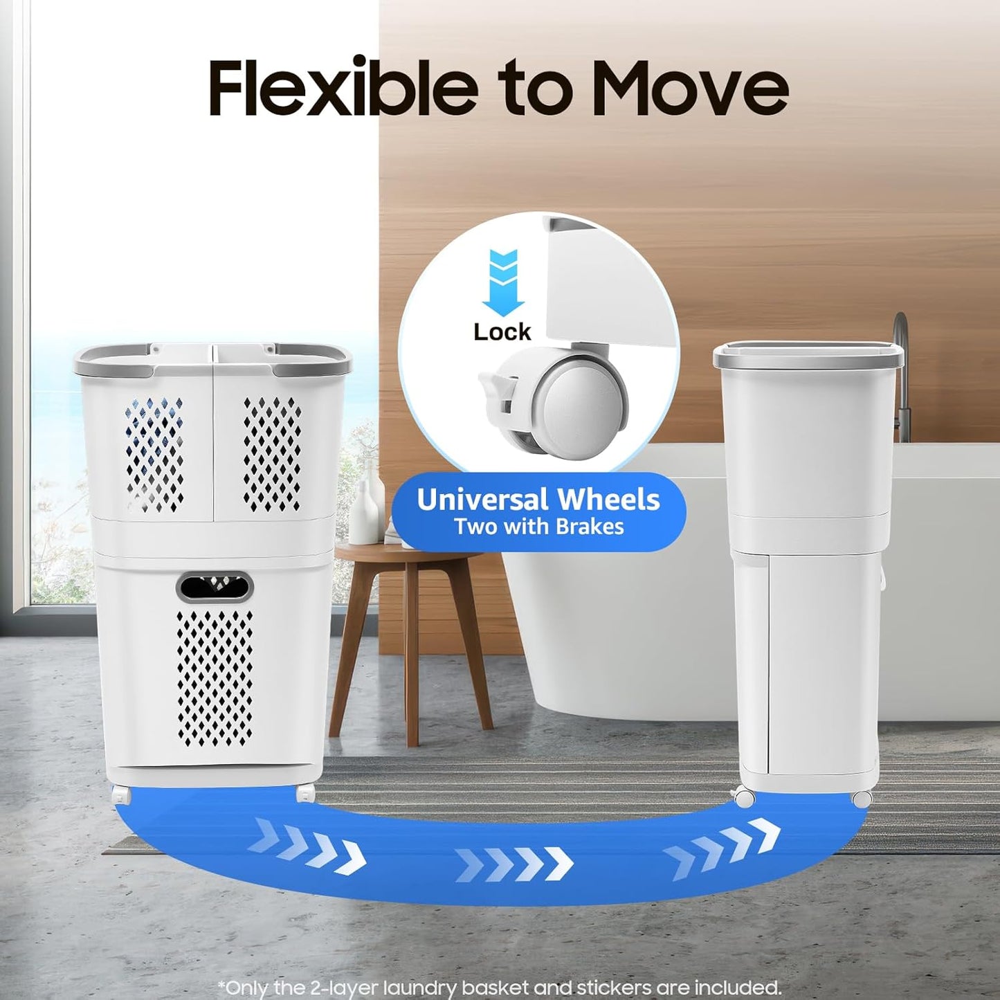 Removable Laundry Basket Organizer,3 Section Laundry Sorter with 4 Wheels,17.3×12.2×29.3in 2-Tier Divided Laundry Hamper with Wheels & Wall-Mountable Baskets,for Bedroom Laundry Room Bathroom
