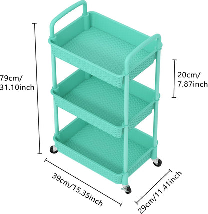 MOYIPIN 3-Tier Plastic Rolling Utility Cart with Handle,Utility Storage Cart for Office, Living Room, Kitchen,Movable Storage Organizer Shelves,White