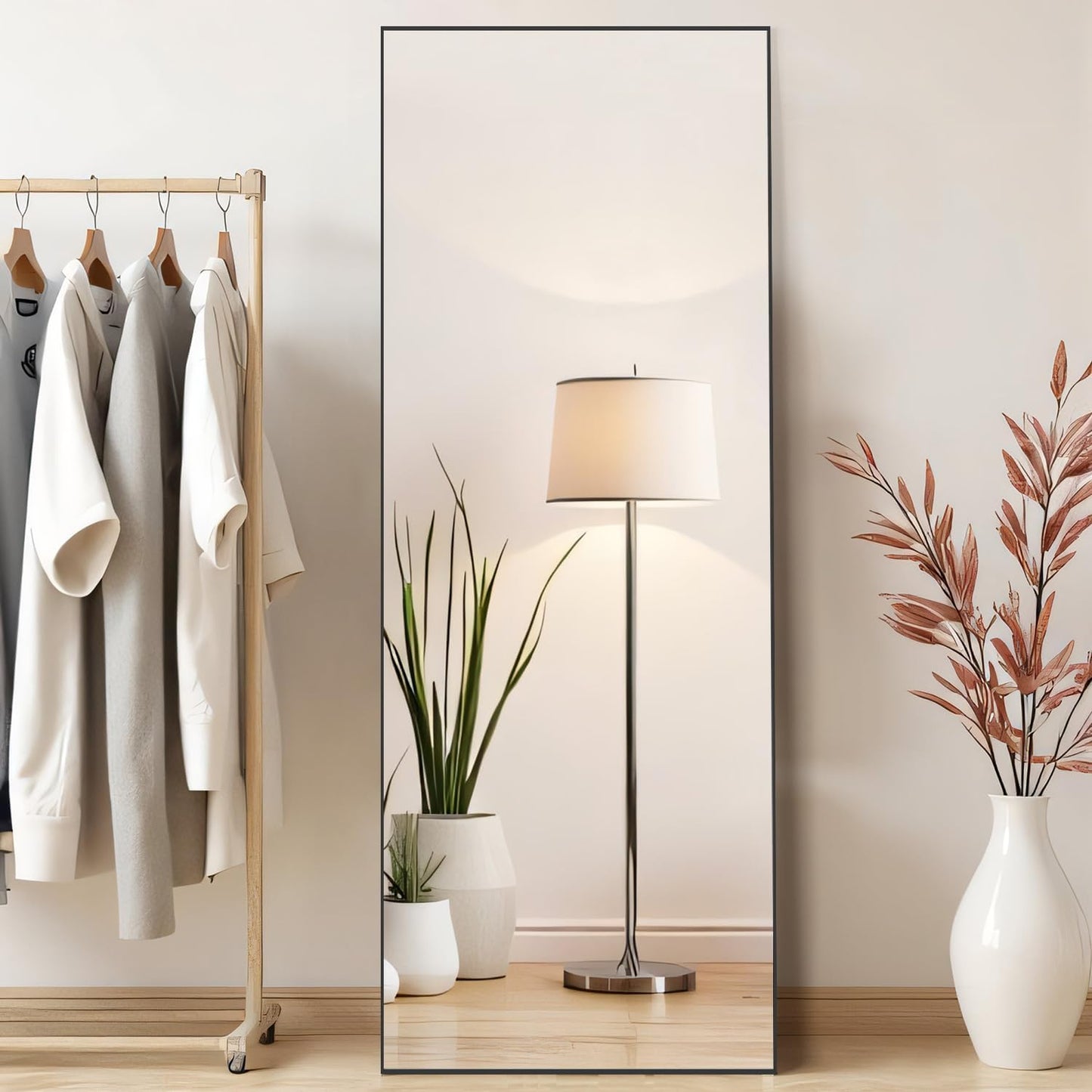 Arched Mirror Full Length, Upgraded 16"x59" Body Wall Mirrors with Shatter-Proof Glass, Floor Standing, Hanging or Leaning, Tall Arch Mirror with Stand Aluminum Alloy Frame for Bedroom, Black