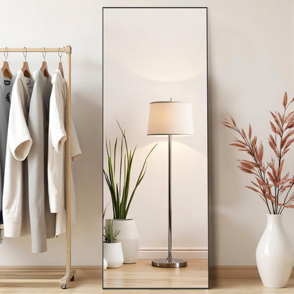 Arched Mirror Full Length, Upgraded 16"x59" Body Wall Mirrors with Shatter-Proof Glass, Floor Standing, Hanging or Leaning, Tall Arch Mirror with Stand Aluminum Alloy Frame for Bedroom, Black