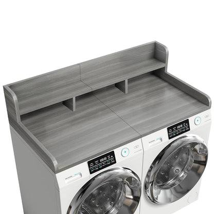 54" 2 Tier Washer Dryer Countertop with Storage Shelf, Waterproof MDF Laundry Room Organizer, Folding Station, Mechanically Joined Two-Panel Countertop (Walnut Brown)