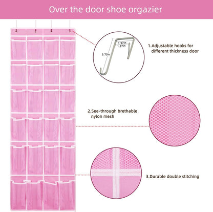 SAVERHO Over the Door Shoe Organizer, Hanging Shoe Organizer with 24 Mesh Large Pockets Door Shoe Rack Organizer for Men Women Kids Hanging Shoe Storage Bag.(White