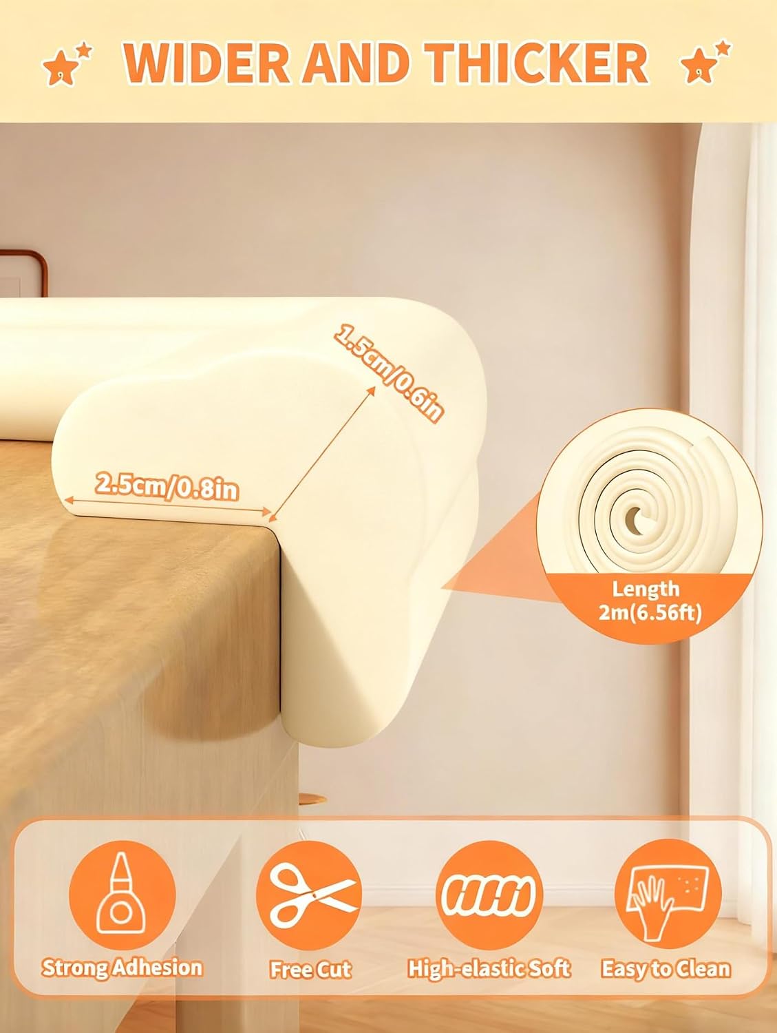 16.4FT L-Shape Baby Corner Protector Guards, Pre-Taped, 0.47''Thick | Edge Safety Bumpers for Furniture & Sharp Table Corners, with 10 Corners, Waterproof Soft Foam Adhesive Guard Cushion, White