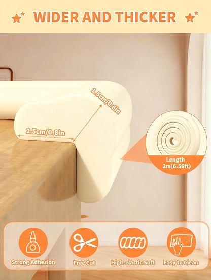 16.4FT L-Shape Baby Corner Protector Guards, Pre-Taped, 0.47''Thick | Edge Safety Bumpers for Furniture & Sharp Table Corners, with 10 Corners, Waterproof Soft Foam Adhesive Guard Cushion, White