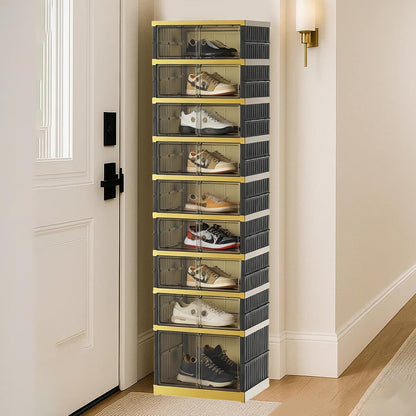 SYNCVIBE Shoe Rack Organizer for Closet Entryway Foldable Sneaker Storage Shoe, Collapsible Shoe Cabinet, Stackable Shoe Storage Cabinet with Lids for Living Room (6 Tiers 24 Pairs)