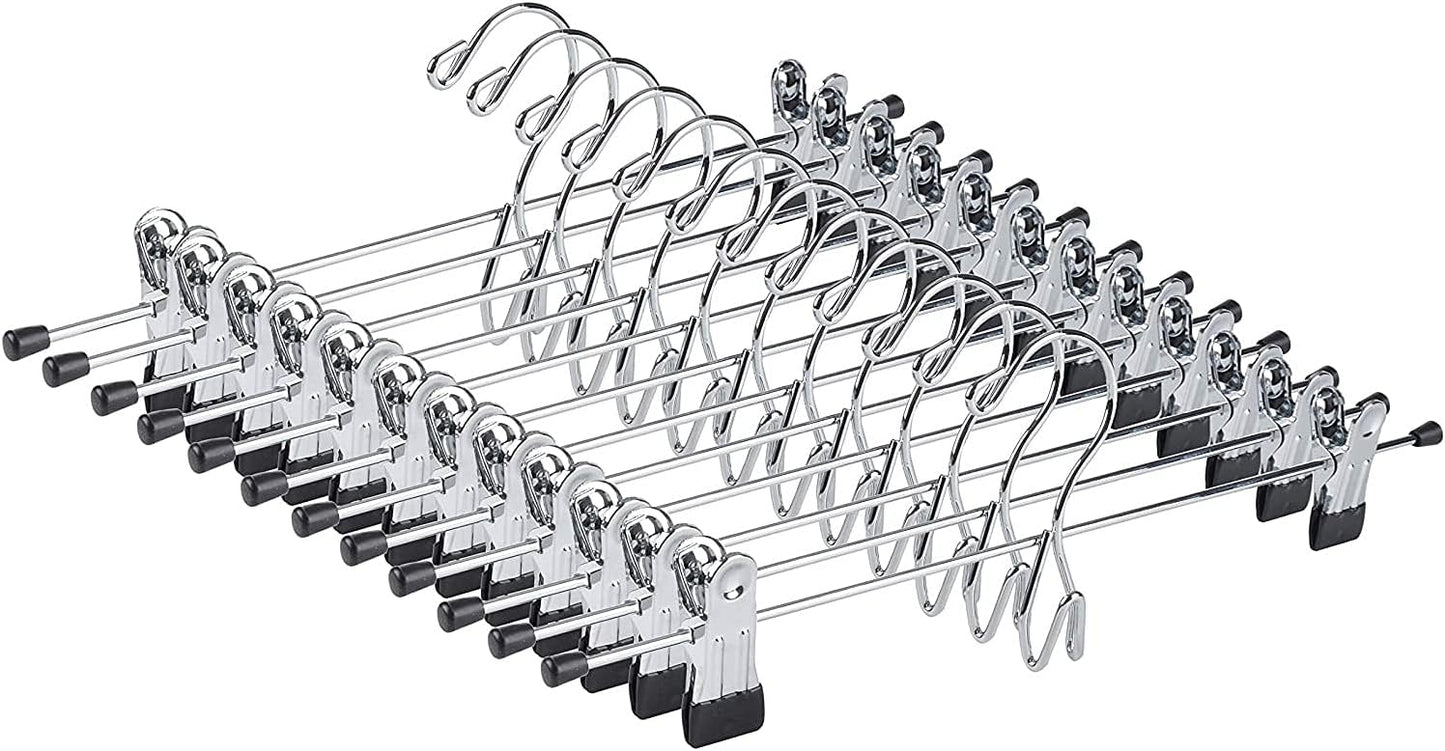 Amber Home 12 Pack Heavy Duty Add on Metal Pants Skirt Hangers, Stackable Add-on Metal Clothes Hangers with 2-Adjustable Clips, Cascading Clip Hangers Space Saving for Jeans, Slacks