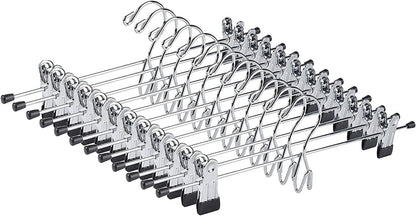 Amber Home 12 Pack Heavy Duty Add on Metal Pants Skirt Hangers, Stackable Add-on Metal Clothes Hangers with 2-Adjustable Clips, Cascading Clip Hangers Space Saving for Jeans, Slacks