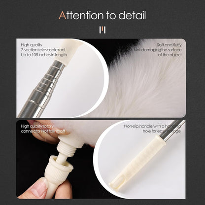 Extendable Lambswool Duster 29-110 Inch,Anti-Static Flexible Head, Stainless Steel Pole for Cleaning High Ceiling,Fan,Furniture,Roof Dusting