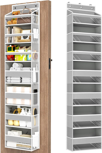 6 Tiers Over The Door Organizer, Heavy Duty Hanging Organizer Storage with Large Capacity Pockets, Behind Door Storage Hanging Shelves for Closet Wall Bathroom Bedroom Nursery Pantry, 1 Pack Grey