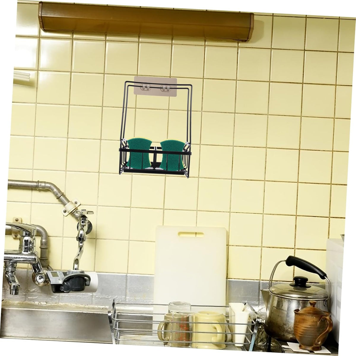 IMIKEYA Wall-mounted Sponge Holder Draining Rack for Kitchen Convenient Shelf for Sponges Dishcloths and Cleaning Tools Easy Installation Space-saving Design White