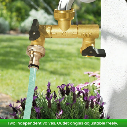 Hose Splitter, Garden Hose Splitter 2 Way with 304 Stainless Steel Long Handle, Heavy Duty Outdoor Brass Hose Splitter Y Tap Splitter 4" Extra Long Metal Handle, 3/4" GHT Thread