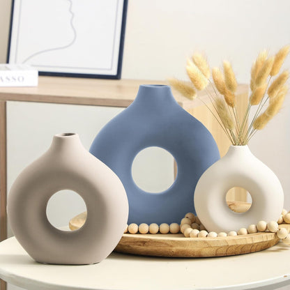 Vanselia Ceramic Vase Home Table Decor - Flower Vases Set of 3 Small Living Room Centerpiece Decorations for Shelf Bedroom Office Kitchen Dining Desk Modern Aesthetic Farmhouse Decorative (Classic)