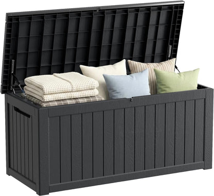 320 Gallon Outdoor Storage Box, Extra Large Waterproof Resin Deck Box with Lockable Lid Storage Bin for Patio Furniture Cushion, Garden Tools, Pool Accessories, UV-Resistant Outside, Black