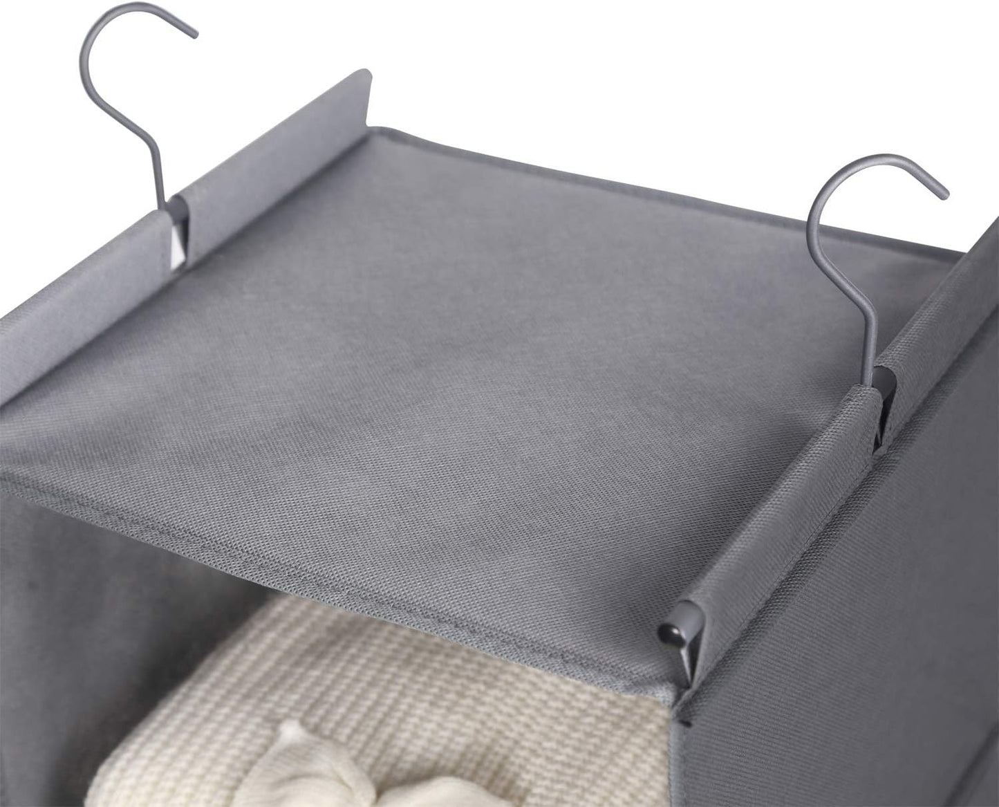 MAX Houser 4-Shelf Hanging Closet Organizer, Space Saver, Cloth Hanging Shelves with 2 Side Pockets, Foldable (Beige)