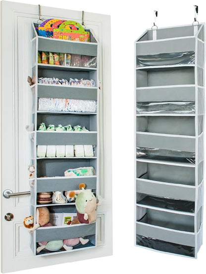 OOH SO Tidy Over Door Organizer - 5-Tier Hanging Organizer with 5 Large Pockets & 10 Mesh Pockets - Ideal for Craft Room, Nursery, Kids Room, Dorm Storage & Shoe Organization (Grey, 15 x 55.5 x 6.5”)