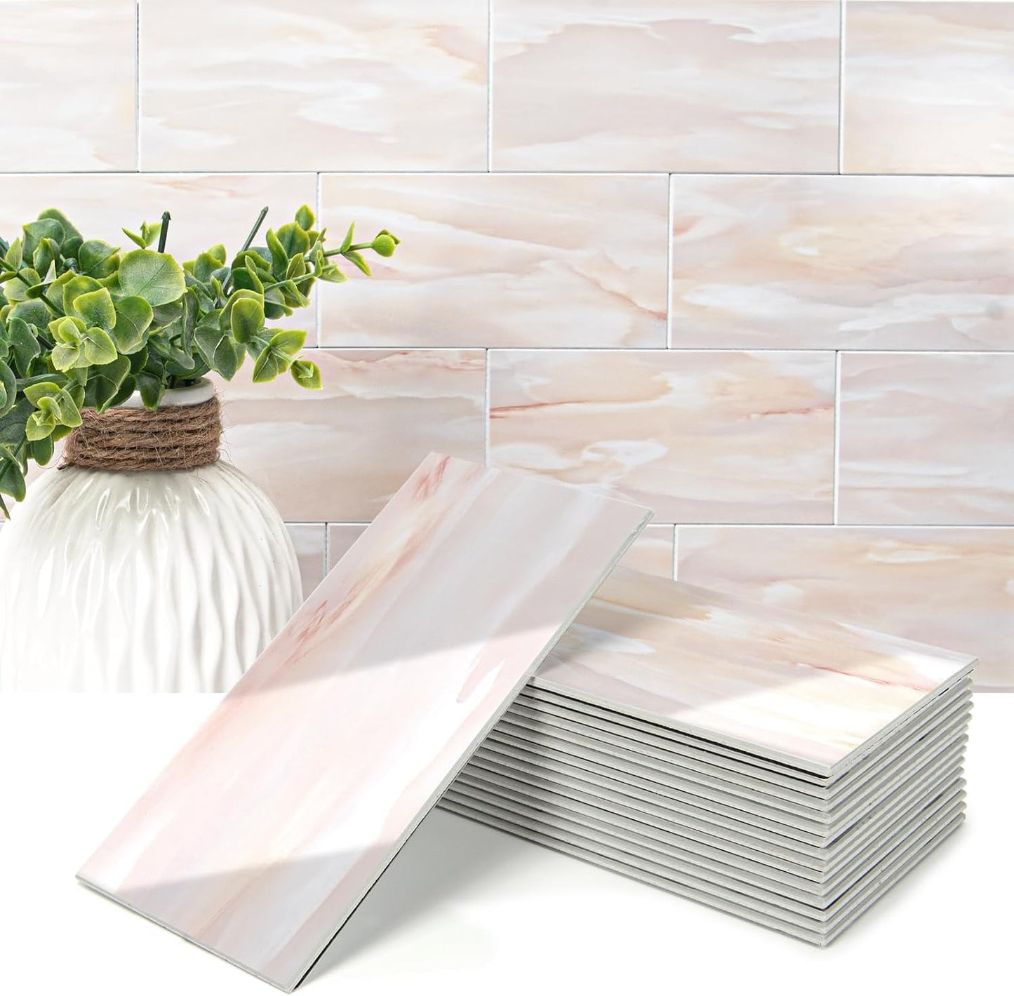 Art3d 102-Piece Peel and Stick Wall Tile for Kitchen Backsplash, Bathroom, Fireplace, 3in. × 6in. Stick on Subway Tile, Glossy White