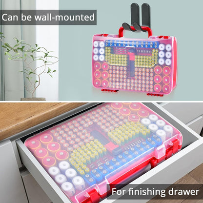 Battery Organizer Storage Case with Tester for 269 Batteries, Double Sides | Plastic, For AA AAA 4A C D Cell 9V 3V LR44 CR2 CR123 CR1632 18650 Button, Wall/Drawer, For Families/DIY/Home/Garage, Grey