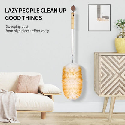 Extendable Lambswool Duster 29-110 Inch,Anti-Static Flexible Head, Stainless Steel Pole for Cleaning High Ceiling,Fan,Furniture,Roof Dusting