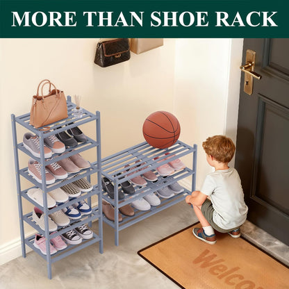 Smiry Bamboo Shoe Rack, 3 Tier Free Standing Wooden Shoe Organizer, Stackable Wood Shoe Storage Shelf for Closet, Entryway, 5 Horizontal Slats, 26.8"x11"x18.3", Natural