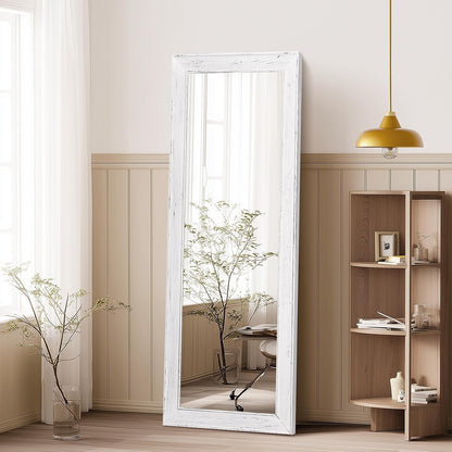 Solid Wood Full Length Mirror - 65"x22" Arched Floor Mirror, Free Standing & Wall Mounted - Elegant Design for Bedroom, Dressing Room, Hallway, Brown