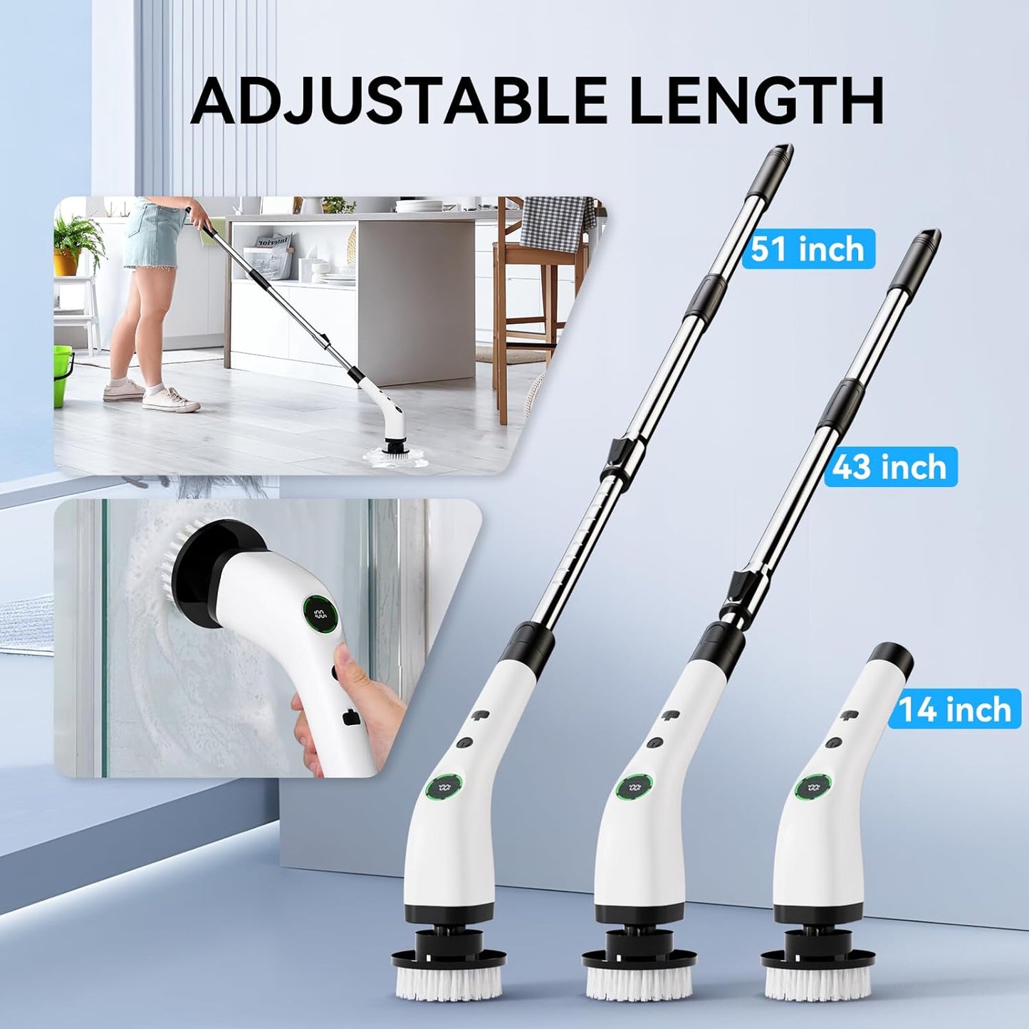 Electric Bathroom Cleaning Brush, Cordless Spin Scrubber Full Body Waterproof IPX7 with 6 Replaceable Brush Heads for Bathtub/Kitchen/Window/Home Cleaning -SD-CTB02