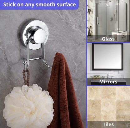 HOME SO Suction Cup Hooks for Shower & Bathroom Towel Holder 1-Pack – Suction Cups Hooks for Hanging Towels, Robes, & Coats - Tiles, Glass Door or Mirror – Shower and Towel Hooks - Chrome, Stainless