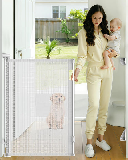Retractable Baby Gate, 38" Extra Tall Mesh Dog Gate with Auto-Tension Design, 71" Wide One-Hand Operation Doorway Gates for Pets & Babies, No Bottom Rail Safety Gate for Hallways, Black