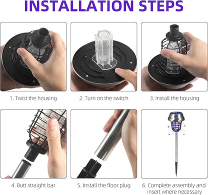 2026 Solar Bug Zapper Outdoor Waterproof Mosquito Repellent Outdoor Patio Mosquito Trap & Killer for Backyard, Garden, Farm, Solar Powered Fly Zapper for Small Flying Insect, Gnats, Flies, Moths(4)