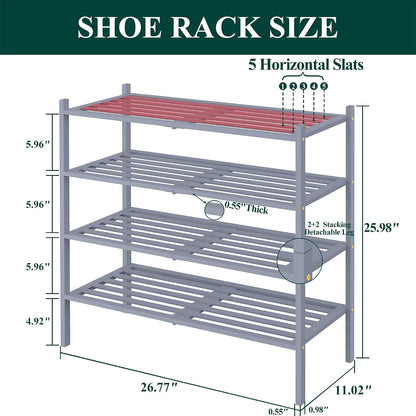 Smiry Bamboo Shoe Rack, 3 Tier Free Standing Wooden Shoe Organizer, Stackable Wood Shoe Storage Shelf for Closet, Entryway, 5 Horizontal Slats, 26.8"x11"x18.3", Natural