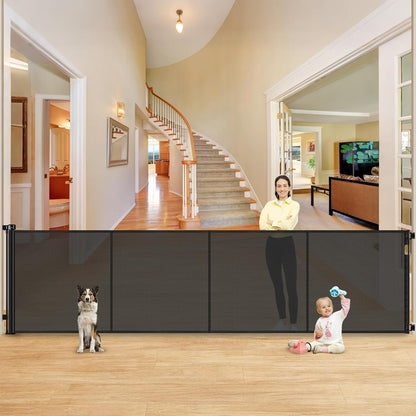 42 Inch Extra Tall Retractable Baby Gates with Reinforced Strips 55 Inch Wide Outdoor Retractable Dog Gate No Sag Extra Tall Baby Gate for Doorway Anti-Scratch Mesh Gates for Kids or Pets, White