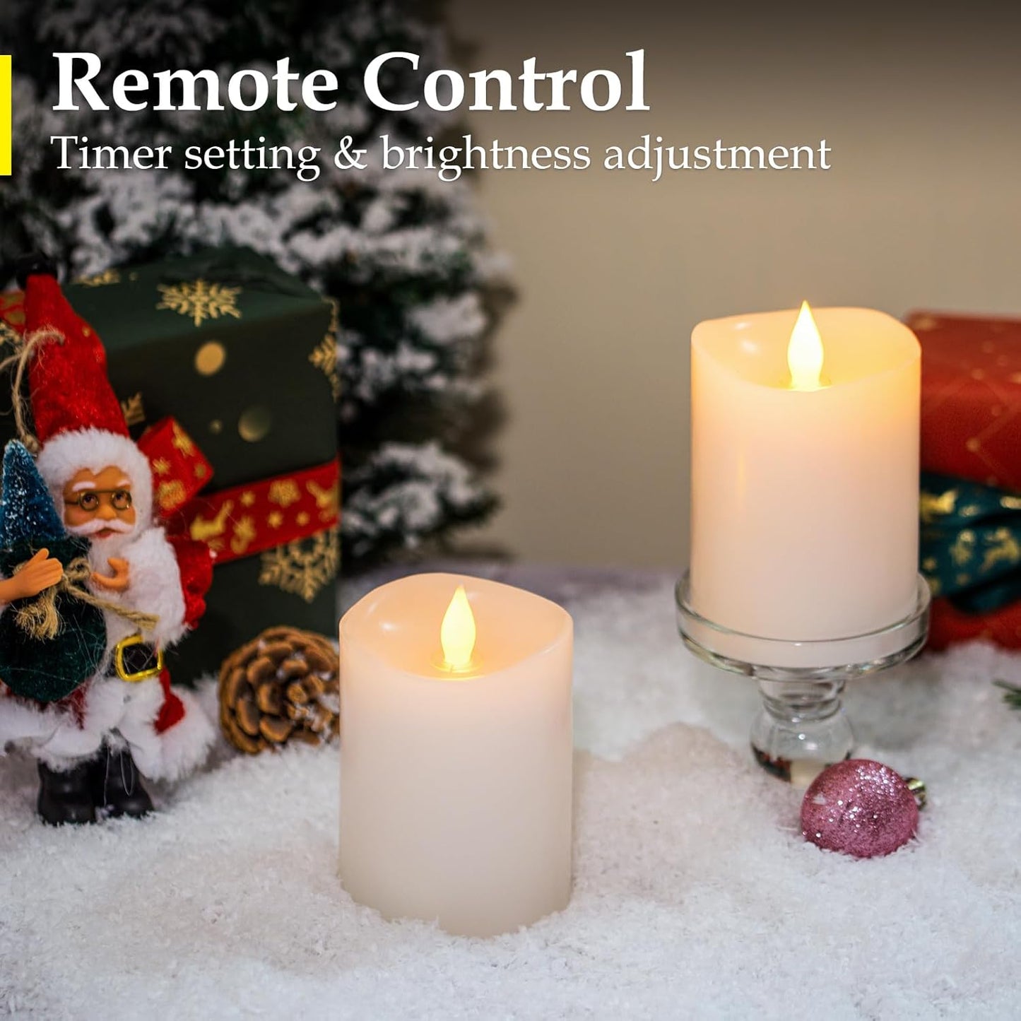 3"x4" Flickering Flameless Battery Candles with Timer, White Realistic LED Pillar Candles, Set of 2 Large Remote-Operated Candles for Home Indoor/Outdoor & Holiday Decor