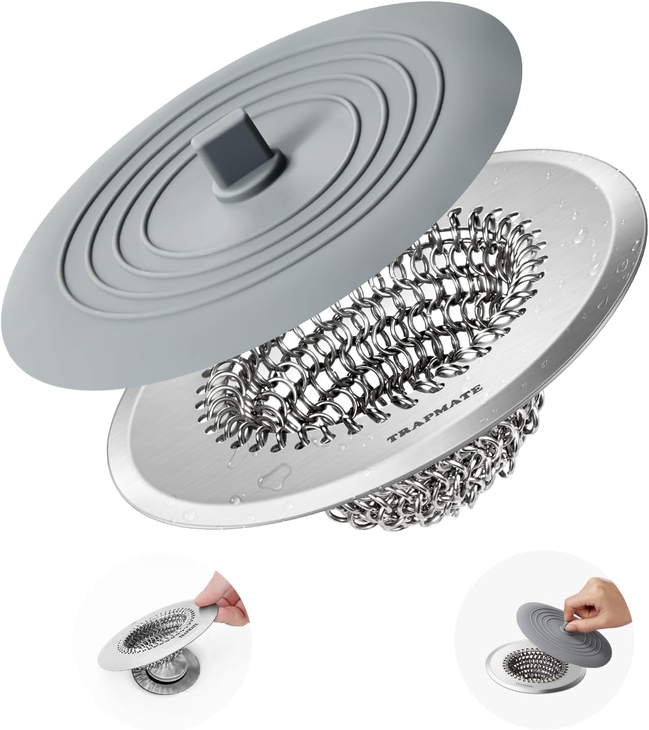 TRAPMATE Shower Drain Hair Catcher, 4.4" Easy Clean Bathtub Drain Hair Catcher, Anti-Slip Bath Tub Drain Protector, Upgraded 304 Stainless Steel Shower Sink Drain Cover for Bathroom (Patented Product)