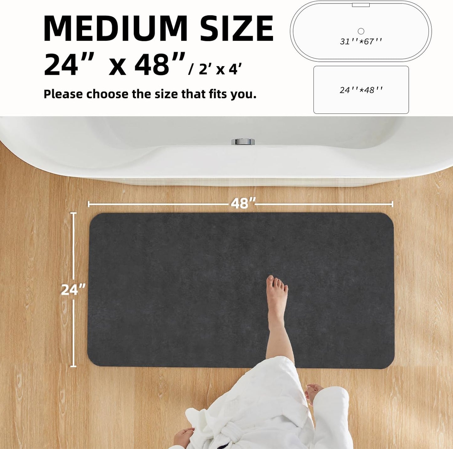 TYUU Bath Mat, Bathroom Rugs Non Slip Washable Thin Absorbent Quick Dry Bath Mat Fits Under Door Bathroom Floor Mat Perfect for Bath, Shower, or Sink 16"x24" Dark Grey