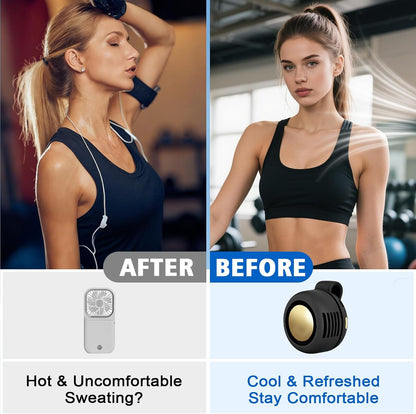 Portable Fan,2-in-1 Waist Clip On Bladeless, Ultra-Quiet Mini Personal Neck Fan 3 Speeds with 360°Adjustable Clip USB Rechargeable for Hiking,Office & Outdoor