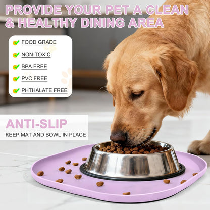 SMILOOL Silicone Pet Food Mat with Raised Edge for Food and Water Bowl, Dog Feeding Mats, Cat Food Trays for Floor Waterproof, Rubber Tray for Dogs and Cats, 19 x 12 x 0.7 Black