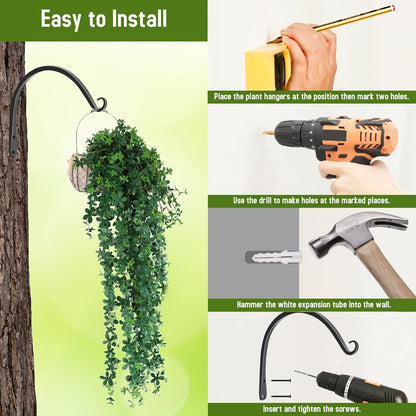 FEED GARDEN Heavy Duty Plant Hangers Outdoor Indoor, 8 Inch 2 Pack Metal Hanging Bracket Holds Up to 44 lbs, Wall Brackets for Hanging Baskets, Bird Feeders,Wind Chime& Lanterns, Black