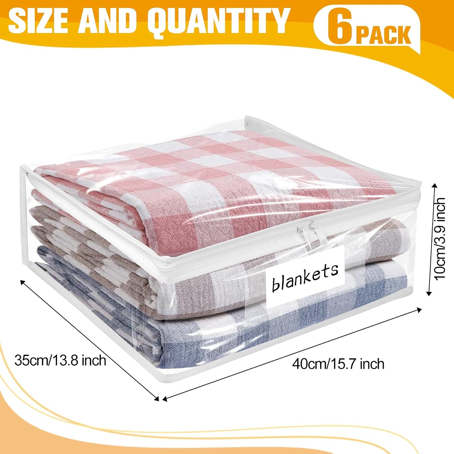 Plastic Storage Bags with Easy-Glide Zipper, Pack of 8, Durable Clear Vinyl Zippered Storage Bags for Clothes Sweaters Comforters Blankets Sheets Bedding (15.7 x 13.8 x 3.9 Inch, White)
