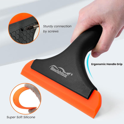 NEWISHTOOL Bathroom Shower Squeegee 5.9 Inch Soft Silicone Blade Squeegee for Shower Glass Door Mirrors Car Windshield, Kitchen Squeegee Countertops Cleaning and Water Removal Scraper w/Hanging Hole