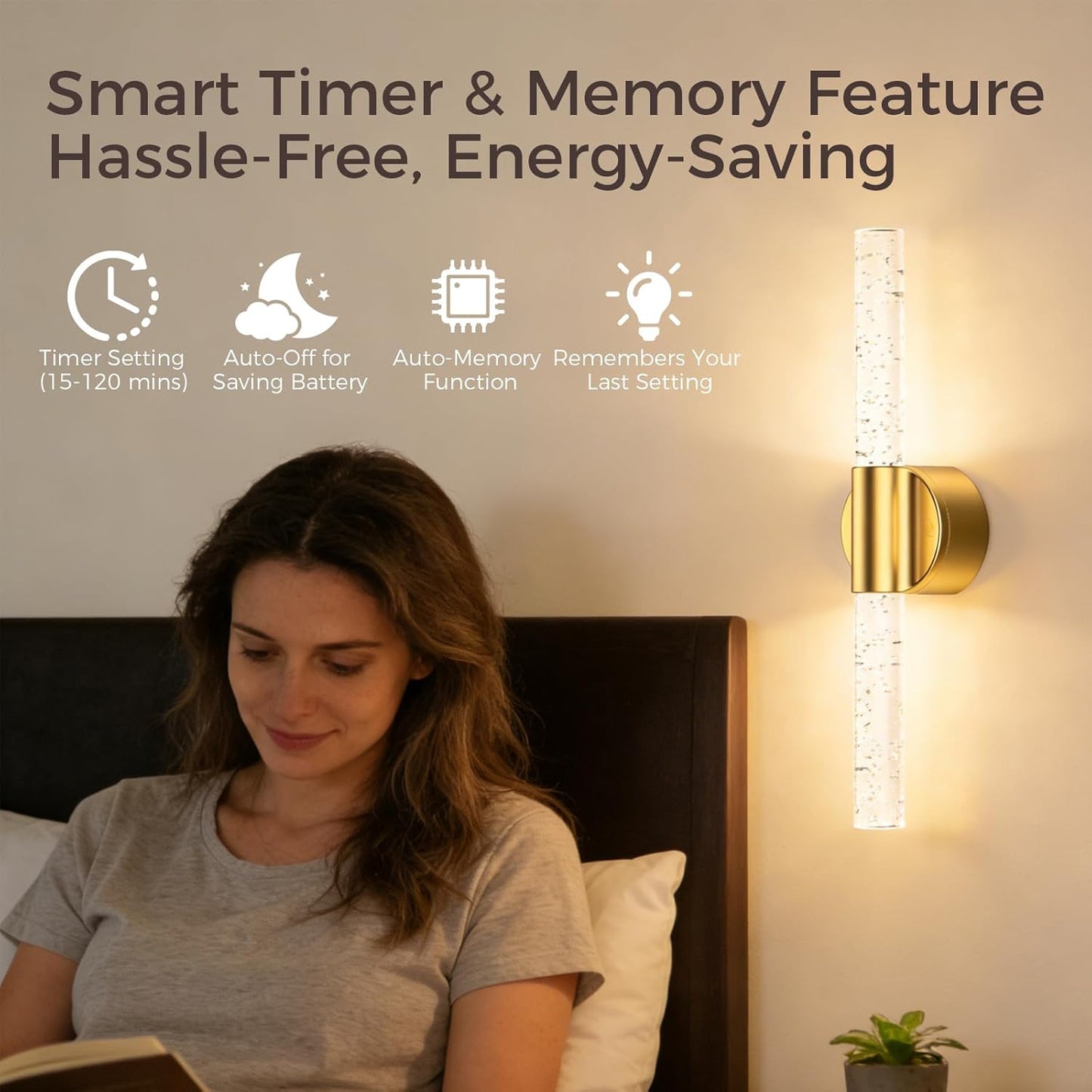 Peel and Stick on Battery Operated Wall Sconces Set of 2, Gold Wireless Magnetic Rechargeable Wall Lights with Remote & Touch Control, No Drill 3CCT Dimmable Wall Lamp for Bedroom Living Room Decor