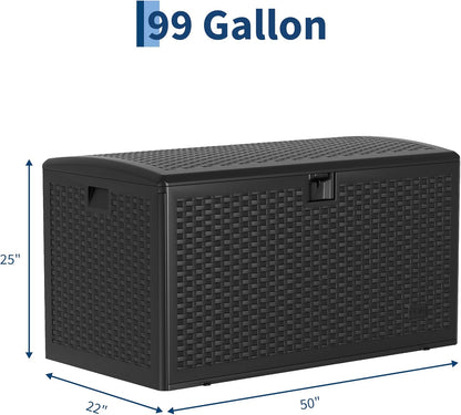 99 gal Blow-Molded Outdoor Storage Box, Waterproof UV Resistant Lockable Deck Box, Patio Garden Storage Bench Cabinet, Outdoor Toy Tool Organizer Bin with Lid for Pool Accessories Outdoor Furniture