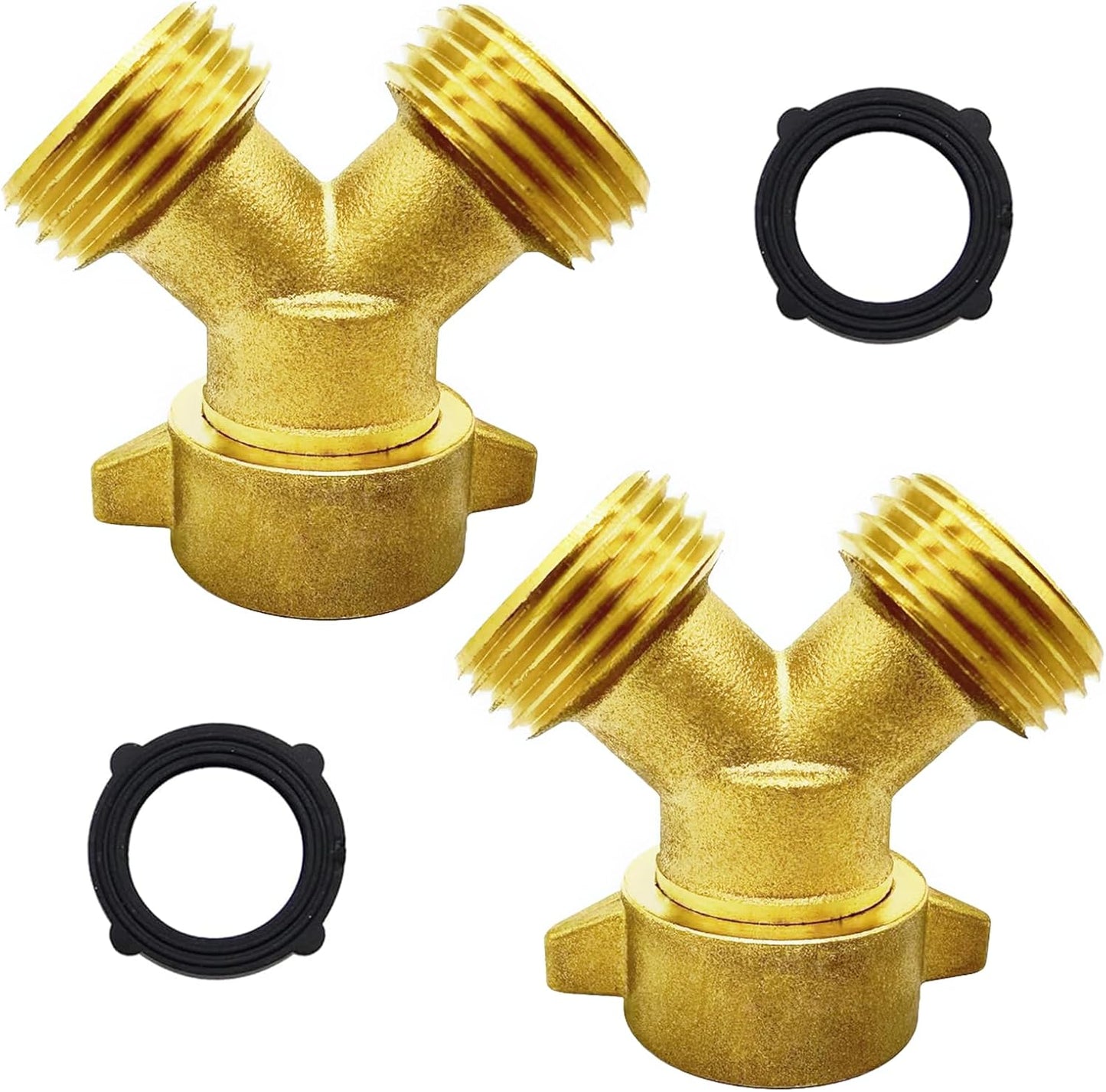 2PCS Brass 3/4" GHT Garden Hose Splitter Body Backyard 2 Way Y Shaped Swivel Connector Threaded Pipe Fitting Coupler Adapter with Washer